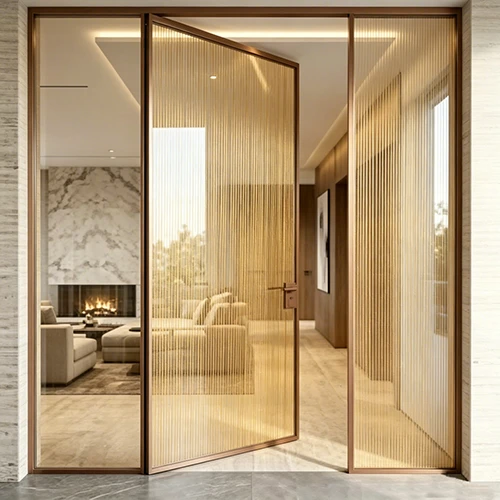 Gold Line Fabric Laminated Glass Entry Door Gold Line Fabric Laminated Glass Entry Door