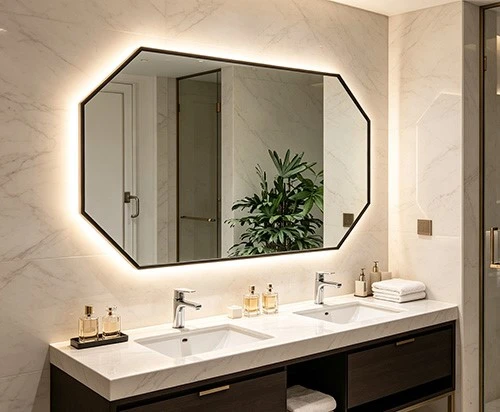 Black Long Bathroom Octagon Mirror Black Long Bathroom Octagon Mirror