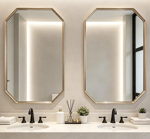 Gold Long Octagon Bathroom Vanty Mirror Gold Long Octagon Bathroom Vanty Mirror